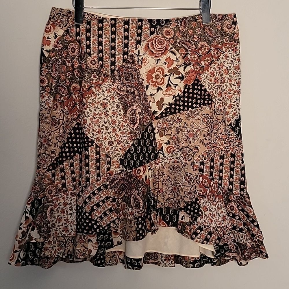 Chaps Dark Floral Patchwork Print Skirt Sz M Y2K Bohemian